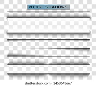 Vector shadow. Transparent shadow realistic illustration. Page divider with transparent shadow isolated. Pages vector set.