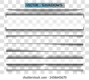 Vector shadow. Transparent shadow realistic illustration. Page divider with transparent shadow isolated. Pages vector set.