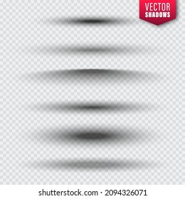 Vector shadows collection on transparent background. Realistic shadow effect for design. Vector illustration.