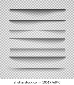 Vector shadows isolated. Page divider with transparent shadows isolated. Set of shadow effects. Transparent shadow realistic illustration