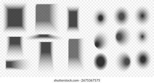 Sombras vetoriais isoladas. Conjunto de efeitos de sombra redondos e quadrados.
