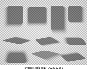 Vector shadows isolated. Set of shadow effects. Transparent paper and objects box square shadows. Wall and floor drop shadow vector collection.