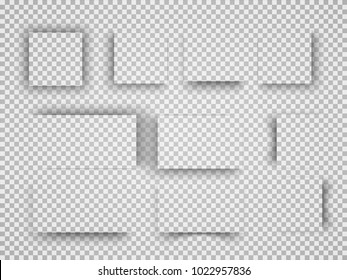 Vector shadows isolated. Set of shadow effects. Transparent paper and objects box square shadows. Wall and floor drop shadow vector collection.