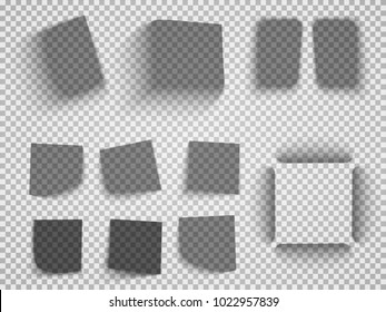 Vector shadows isolated. Set of shadow effects. Transparent paper and objects box square shadows. Wall and floor drop shadow vector collection.