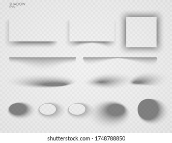 Vector shadows isolated. Set of shadow effects. Transparent paper and objects box square shadows. Wall and floor drop shadow vector collection