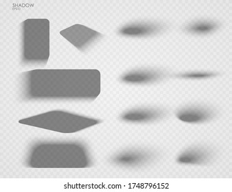 Vector shadows isolated. Set of shadow effects. Transparent paper and objects box square shadows. Wall and floor drop shadow vector collection