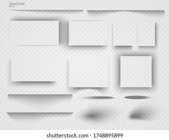 Vector shadows isolated. Set of shadow effects. Transparent paper and objects box square shadows. Wall and floor drop shadow vector collection