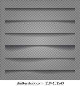 Vector shadows isolated. Transparent realistic paper shadow effect set. Page divider with transparent shadows isolated. Vector illustration for your design, template and site.