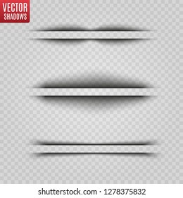 Vector shadows isolated. Transparent shadow realistic illustration.  Page divider with transparent shadows isolated. Pages vector set. 