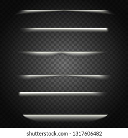 Vector shadows isolated. Transparent shadow realistic illustration. Page divider with transparent shadows isolated. Pages vector set. 