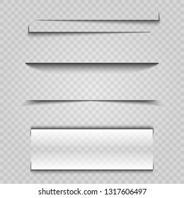 Vector shadows isolated. Transparent shadow realistic illustration. Page divider with transparent shadows isolated. Pages vector set. 
