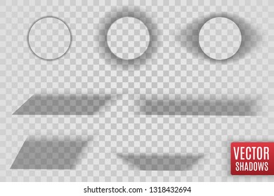 Vector shadows isolated. Transparent shadow realistic illustration. Page divider with transparent shadows isolated. Pages vector set. 

