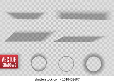 Vector shadows isolated. Transparent shadow realistic illustration. Page divider with transparent shadows isolated. Pages vector set. 

