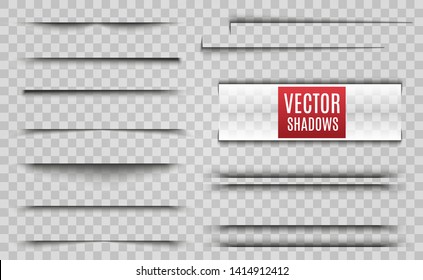 Vector shadows isolated. Transparent shadow realistic illustration. Page divider with transparent shadows isolated. Pages vector set. 