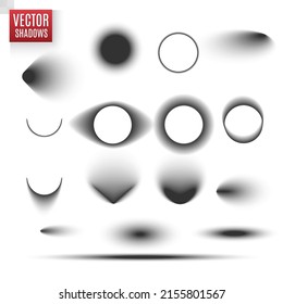 Vector shadows isolated. Transparent shadow realistic illustration. Page divider with transparent shadows isolated. Pages vector set.	