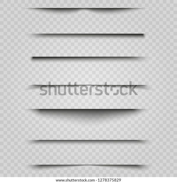 Vector shadows isolated. Transparent shadow realistic
illustration.  Page divider with transparent shadows isolated.
Pages vector set. 