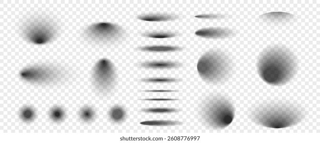 Realistiс vector shadows set  isolated on transparent background. Circle and oval shadows for design.