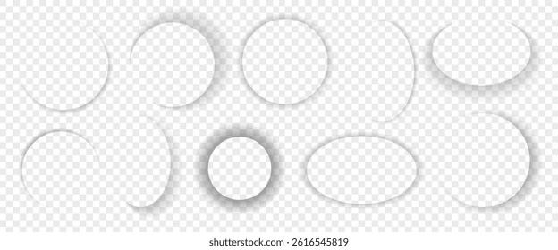 Realistiс vector shadows set  isolated on transparent background. Round, circle, oval shapes of shadows for design.