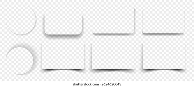 Realistiс vector shadows set  isolated on transparent background. Rectangle, square, circle shapes of shadows for design.