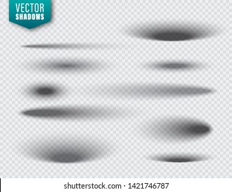 Vector shadows set on transparent background. Realistic isolated shadow. Vector illustration.