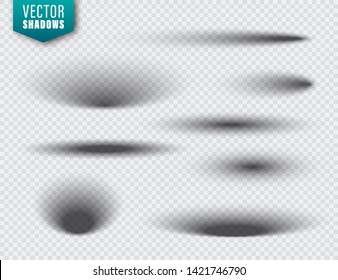 Vector shadows set on transparent background. Realistic isolated shadow. Vector illustration.