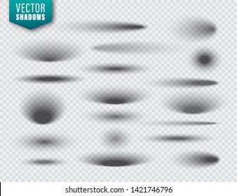 Vector shadows set on transparent background. Realistic isolated shadow. Vector illustration.