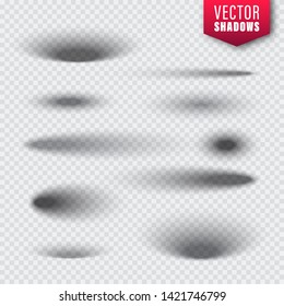 Vector shadows set on transparent background. Realistic isolated shadow. Vector illustration.