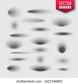 Vector shadows set on transparent background. Realistic isolated shadow. Vector illustration.