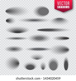 Vector shadows set on transparent background. Realistic isolated shadow. Vector illustration.