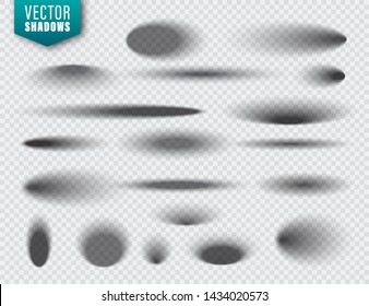 Vector shadows set on transparent background. Realistic isolated shadow. Vector illustration.