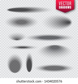 Vector shadows set on transparent background. Realistic isolated shadow. Vector illustration.