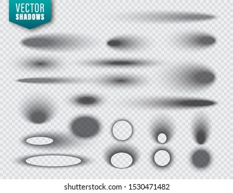 Vector shadows set on transparent background. Realistic isolated shadow. Vector illustration.