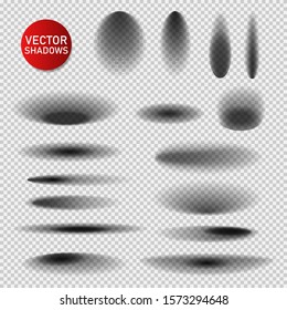 Vector shadows set on transparent background. Realistic isolated shadow. Vector illustration.