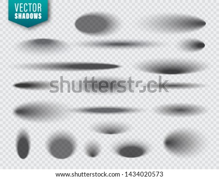 Vector shadows set on transparent background. Realistic isolated shadow. Vector illustration.