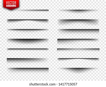 Vector shadows set. Page dividers on transparent background. Realistic isolated shadow. Vector illustration.