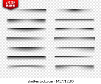 Vector shadows set. Page dividers on transparent background. Realistic isolated shadow. Vector illustration.