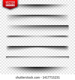 Vector shadows set. Page dividers on transparent background. Realistic isolated shadow. Vector illustration.