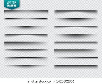 Vector shadows set. Page dividers on transparent background. Realistic isolated shadow. Vector illustration.