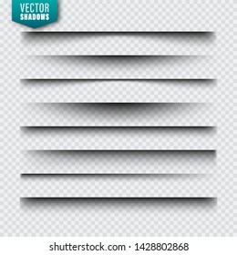 Vector shadows set. Page dividers on transparent background. Realistic isolated shadow. Vector illustration.