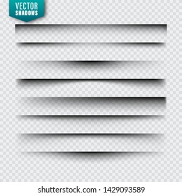 Vector shadows set. Page dividers on transparent background. Realistic isolated shadow. Vector illustration.