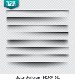Vector shadows set. Page dividers on transparent background. Realistic isolated shadow. Vector illustration.