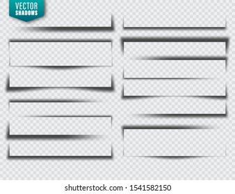 Vector shadows set. Page dividers on transparent background. Realistic isolated shadow. Vector illustration.