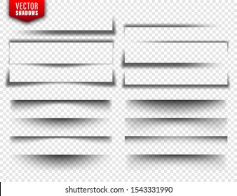 Vector shadows set. Page dividers on transparent background. Realistic isolated shadow. Vector illustration.