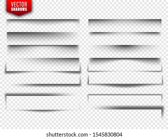 Vector shadows set. Page dividers on transparent background. Realistic isolated shadow. Vector illustration.