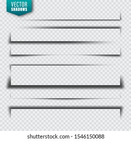 Vector shadows set. Page dividers on transparent background. Realistic isolated shadow. Vector illustration.