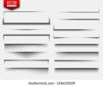 Vector shadows set. Page dividers on transparent background. Realistic isolated shadow. Vector illustration.