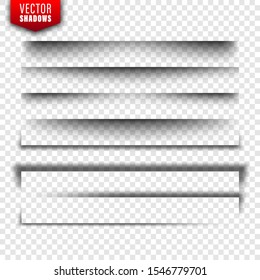 Vector shadows set. Page dividers on transparent background. Realistic isolated shadow. Vector illustration.