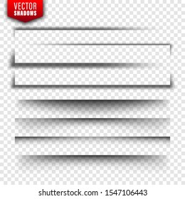 Vector shadows set. Page dividers on transparent background. Realistic isolated shadow. Vector illustration.