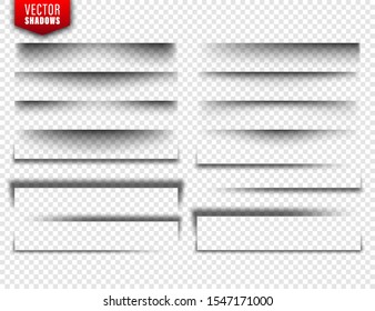 Vector shadows set. Page dividers on transparent background. Realistic isolated shadow. Vector illustration.