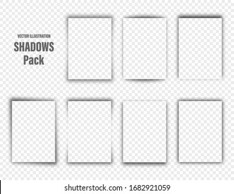 Sombras vectoriales montadas. Separadores de página en fondo transparente. Sombra aislada realista para papel en formato A4. Ilustración vectorial.